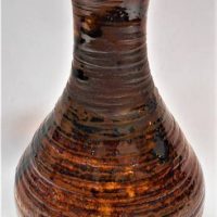 LUCY & HATTON Beck Australian Pottery VASE - Traditional shape w Ribbed Body & Earthy toned glazes, Incised signature to base - 19cm H - Sold for $50 - 2019