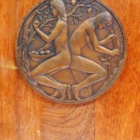 Michael Meszaros (1945 - ) Bronze medallion - Eve and Eve - Signed & dated 1974 - 18cm diam - Sold for $124 - 2019