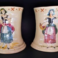 Pair of Martin Boyd Australian pottery bookends with had painted farm girls - 11cm H - Sold for $93 - 2019
