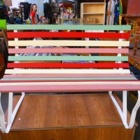 Retro OUTDOOR Bench Seat w Colourful HPainted Slats - Sold for $75 - 2019