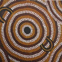 Unframed IMPANA COLLINS Aboriginal Oil Painting - WATER HOLES & WINDBREAK CAMPS Near AYRES ROCK - all details verso - 235x305cm - Sold for $75 - 2019