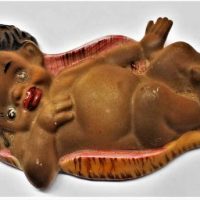 Vintage BROWNIE DOWNING Australian ceramic WALL PLAQUE - Child in Blanket - no marks sighted -17cm - Sold for $43 - 2019