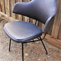 c1957 Grant Featherston TV Chair upholstered in gunmetal grey vinyl - original badged sighted Featherston Furniture made by Rambler Eng Co - Sold for $348 - 2019