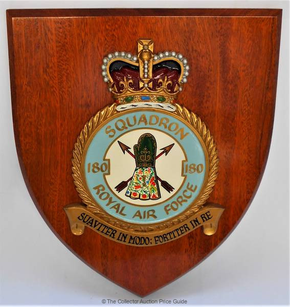 Hand painted wooden Wall plaque 180 Squadron RAF - Sold for $37 - 2019