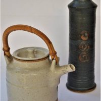 2 x pieces Post War Australian Pottery incl teapot and cylinder vase - both with maker's marks - Sold for $31 - 2019