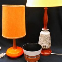 Group lot - C1970s items inc, 2 x Retro Teak and Ceramic Lamps & a Retro planter - Sold for $99 - 2019