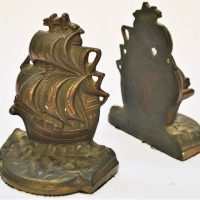Pair of Heavy vintage gilt steel Galleon bookends - Sold for $31 - 2019