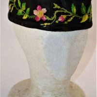 c1910 black silk floral embroidered smoker's cap - Sold for $31 - 2019