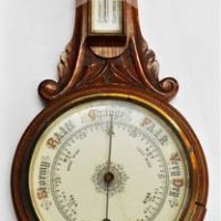 C1900 Banjo Barometer with thermometer presented to Mr H W Ogle by the staff of the Wharfedale & Airedale Observer 1901 - Sold for $323 - 2019