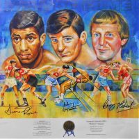 Framed signed  Lionel Rose, Johnny Famechon and Barry Michael  Hall of Fame limited edition poster  Lionel Rose, Johnny Famechon and Barry Michael - Sold for $62 - 2019