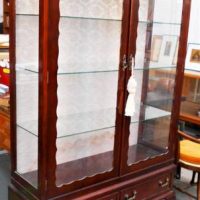 Large mahogany 2 drawer two door glass display case on cabriole feet - Sold for $81 - 2019