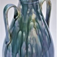 MINTON HOLLINS & Co ASTRA WARE English Art Pottery VASE - Mottled Blue Glazes, twin Loop Handles to sides, marked to base - approx h 215cm - Sold for $62 - 2019