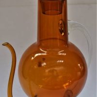 Vintage amber art glass jug with stopper and clear handle - approx 36cm - Sold for $37 - 2019