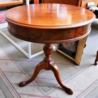 Vintage style round drum side table with drawer - Sold for $37 - 2019