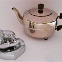 2 x Items incl Chrome Elephant ashtray and Art Deco Chrome teapot with green Bakelite fittings - Sold for $37 - 2019