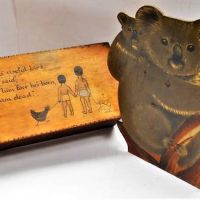 2 x items Vintage pokerwork box with Chicken poem and wooden Koala box - Sold for $75 - 2019