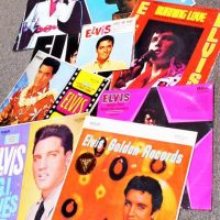 Group of Elvis LP records and single including GI Blues, Blue Hawaii, I got Lucky, Burning Love tc - Sold for $56 - 2019