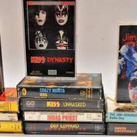 Group of vintage cassette tapes  including Jimi Hendrix radio one Kiss Dynasty and Unmasked etc - Sold for $43 - 2019