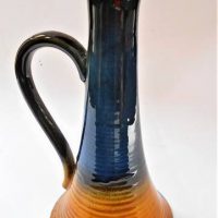 Retro Mid Century Modern GUNDA Australian Pottery CANDLESTICK - Black Blue & Mustard coloured glazes from top down, slightly ribbed body, signed & Num - Sold for $62 - 2019