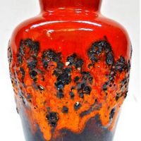 Retro West German pottery vase 523-18, Red, Orange and brown with fat lava glaze - 18cm tall - Sold for $62 - 2019