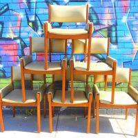 Set of 6 Mid-Century Modern Gainsborough teak dining chairs with olive coloured upholstery - Sold for $137 - 2019