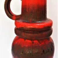 Very Large 1970s West German Red  Fat Lava  handled vase by Scheurich - 49m - Sold for $87 - 2019