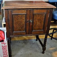 c1930 oak cabinet with barley twist legs - Sold for $43 - 2019