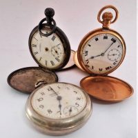3 x Antique pocket watches including Rolled gold Dennison Full hunter Sterling silver full hunter by Waltham and another - Sold for $93 - 2019