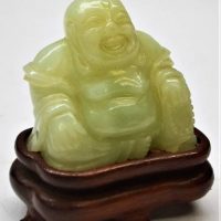 Chinese Hardstone Budda on wooden stand - Sold for $43 - 2019