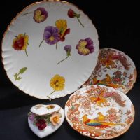 Group of china including Victorian Minton's Pansy plate, Royal Crown Derby pheasant saucers  etc - Sold for $31 - 2019
