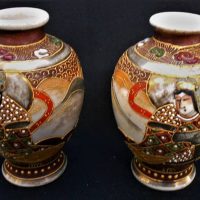 Pair of small Satsuma vases  with enamelled geisha pattern - Sold for $50 - 2019