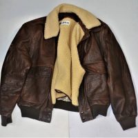 Vintage military bomber style brown leather jacket with faux lambswool lining - size 42 - Sold for $50 - 2019