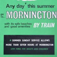 c1960's Public Transport Victoria poster -  'Any day this summer Mornington by train' poster - 99cm x 635cm - Sold for $68 - 2019