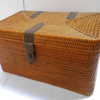 1930s woven cane basket with copper fastenings - Sold for $137 - 2019