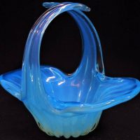 1960s Blue Opaline Murano Glass Basket - 20cm tall - Sold for $35 - 2019