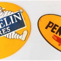 2 x modern reproduction cast iron advertising plaques incl Michelin Tyres and Pennzoil - Sold for $43 - 2019