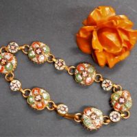 2 x pces Jewellery - 1930s amber Bakelite rose Brooch & gilt micro mosaic bracelet - Sold for $62 - 2019