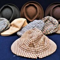 Group of Vintage tweed caps and felt hats including Deer stalker cap - Sold for $35 - 2019