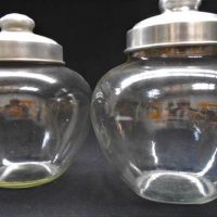 Pair of small Vintage  POS glass  Lolly Jars - Original Aluminium lids - Sold for $37 - 2019