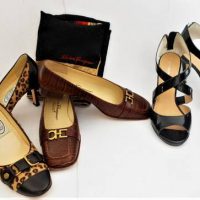 Pairs of Boxed Ladies shoes including Salvatore Ferragano size 7 12 with scarf  -  Emma Hope  leopard pattern 38 - Sold for $31 - 2019