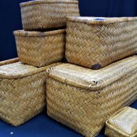 Quantity of vintage cane baskets with lids - various sizes - Sold for $112 - 2019