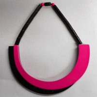 Retro 1980's Memphis style Guillemette L'hoir Necklace collar - Bright Pink & Black U shaped w Screw clasp - marks verso - Sold for $75 - 2019