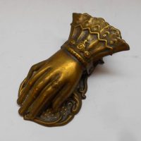 Victorian brass plated  Hand Paper Clip  with frilled cuff and ring - 13cm - Sold for $43 - 2019