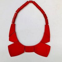 Vintage 1980's Memphis style Isadora Paris Bright red Plastic collar necklace - marks sighted - Sold for $99 - 2019