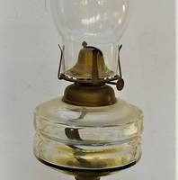 Vintage oil lamp on pierced cast base and clear glass font with chimney - Sold for $43 - 2019