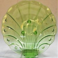 1930s Green Uranium glass clam shell bowl - Sold for $35 - 2019