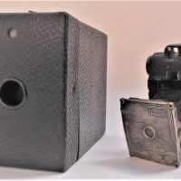 2 x 1940s Cameras Kodak Box brownie and Miniature Univex AF-4 bellows camera - Sold for $50 - 2019