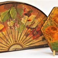2 x C1900 Tins - Hexagonal sweets tin with angel decorations and floral ladies fan tin - Sold for $35 - 2019