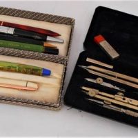 Group of pens, pencil and technical drawing set - Sold for $37 - 2019