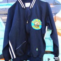 Vintage 1970's Black & White striped MSD label Tracksuit Top w Original BANZAI RODDERS Hot Rod Club patch sewn to breast pocket - smaller size - Sold for $35 - 2019